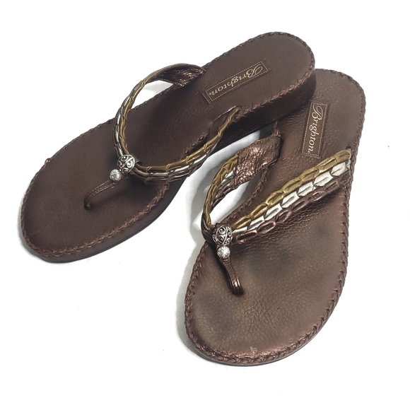 Vintage Brighton Womens Leather Slip On Sandals Sz 9M Thong Flip Flop Casual Y2K - Picture 1 of 11